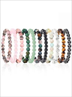 8mm Natural Stone Bead Stretch Bracelet Set 11pc Gemstone Jewelry Gift